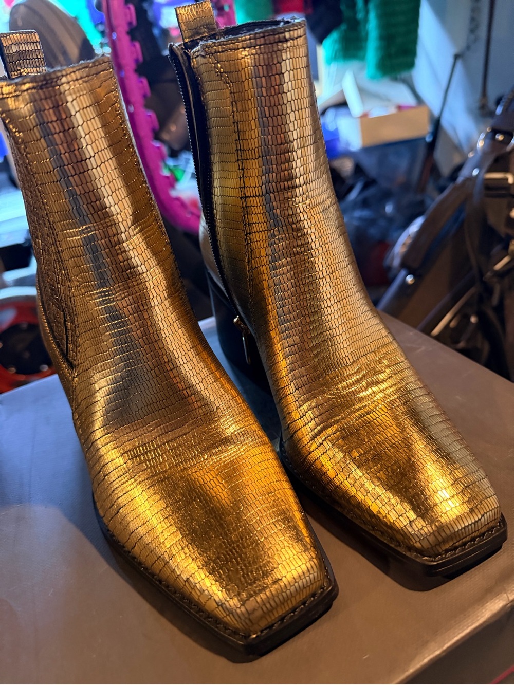 Gold Textured Ankle Boots - Women